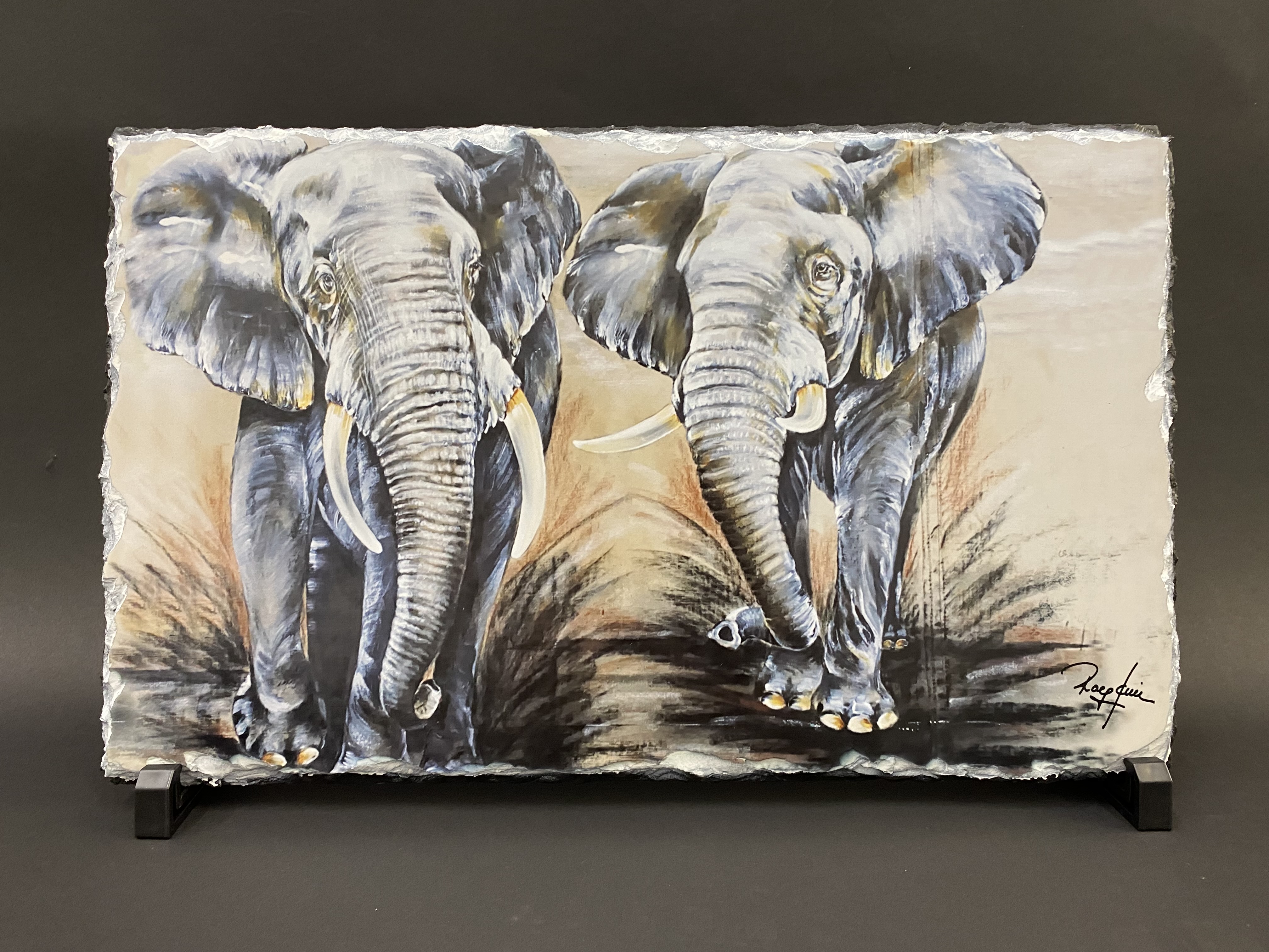 Bild auf Schiefertafel Elefantenpaar