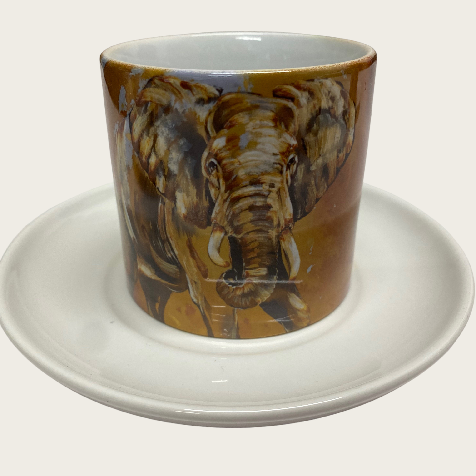 Kaffeetasse mit Unterteller "Elefant“ braun