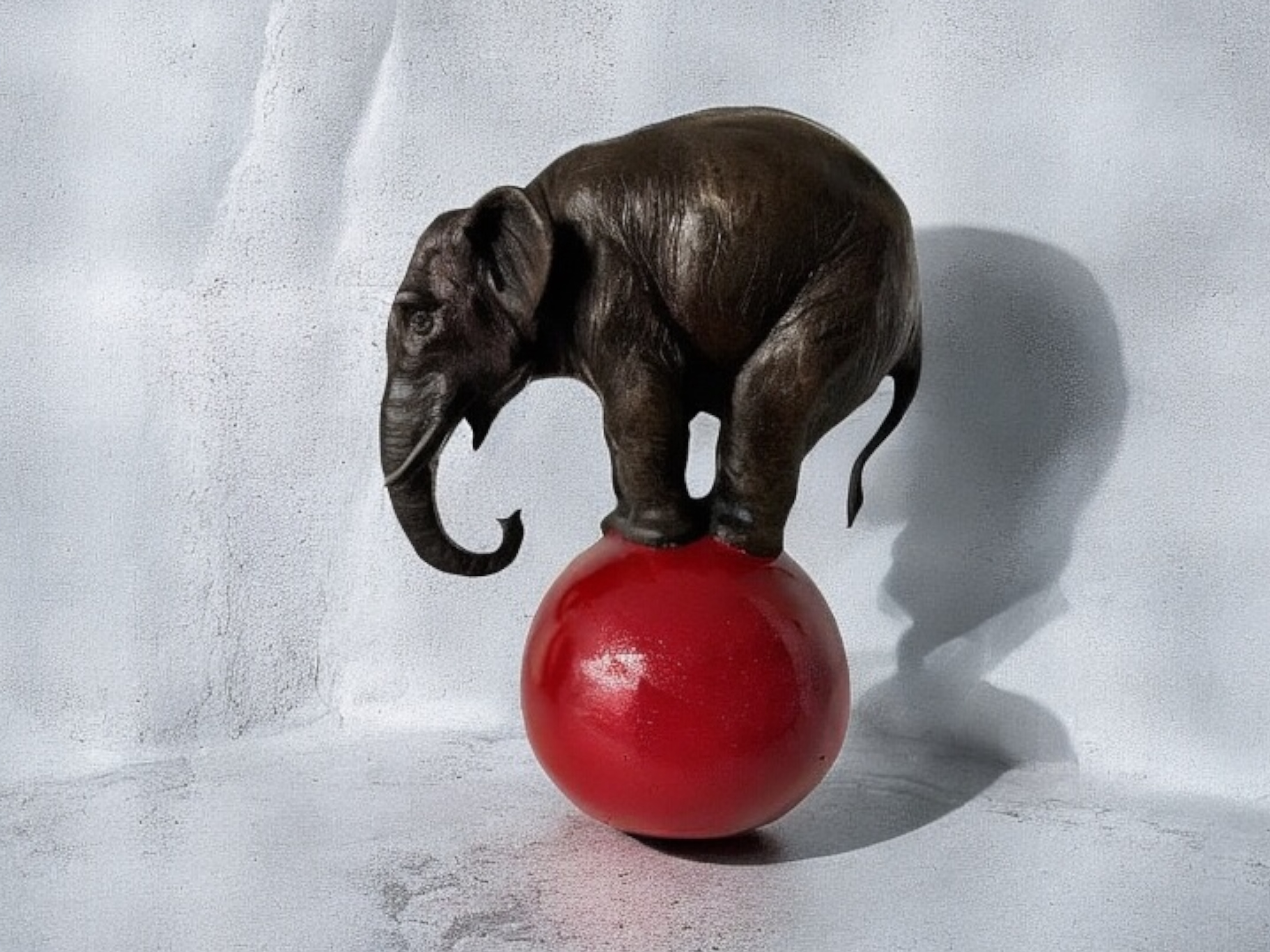 Elephant on four legs on red ball