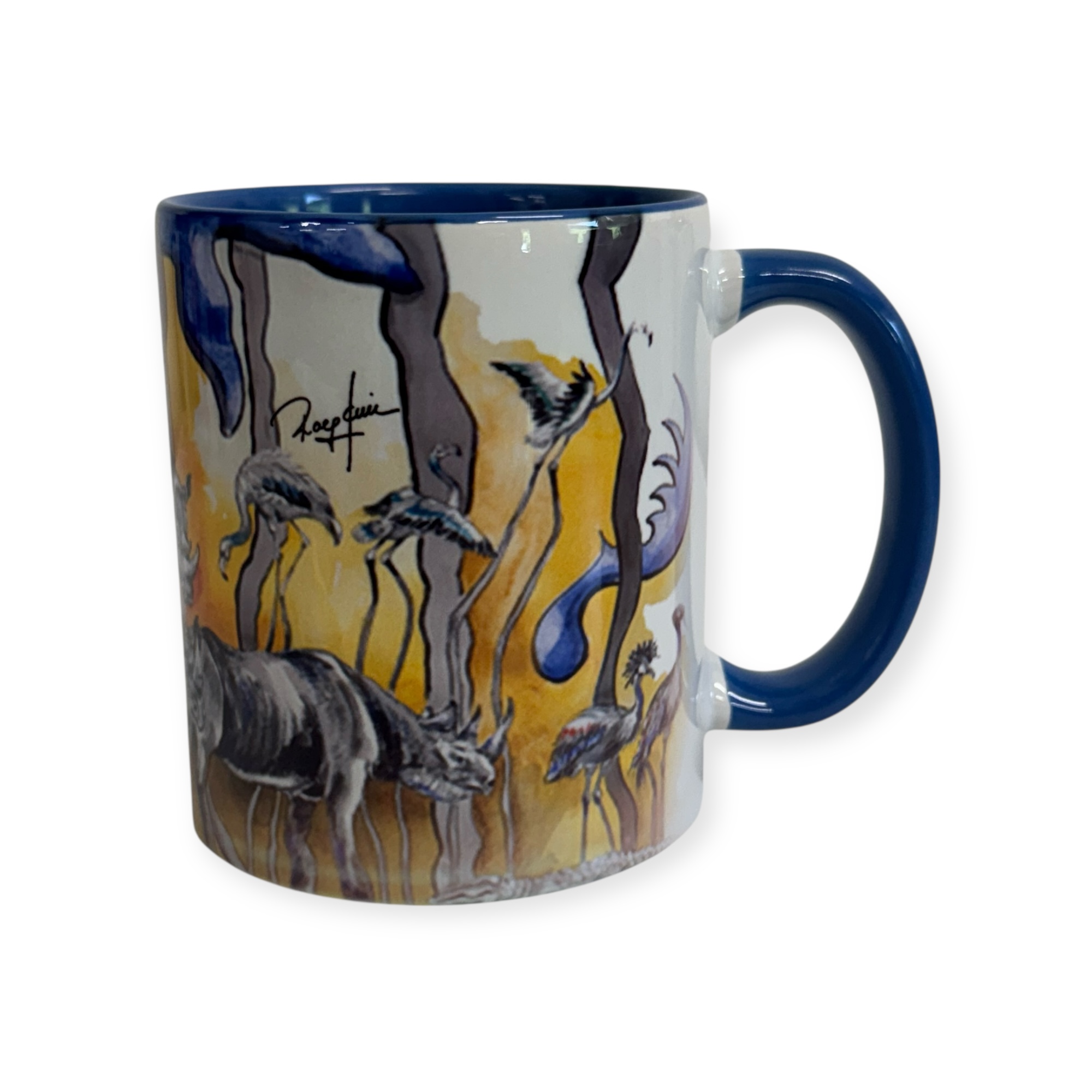 Porzellantasse  "Giraffe¦Nashorn" blau