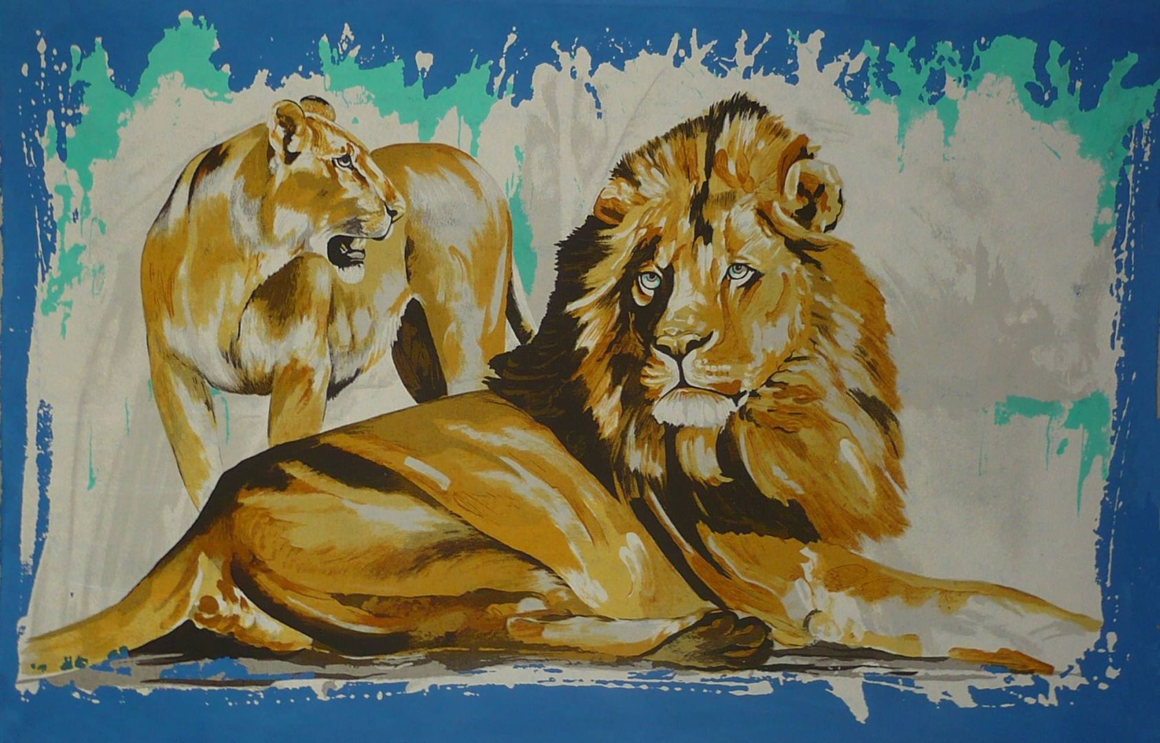 Löwen vor blau