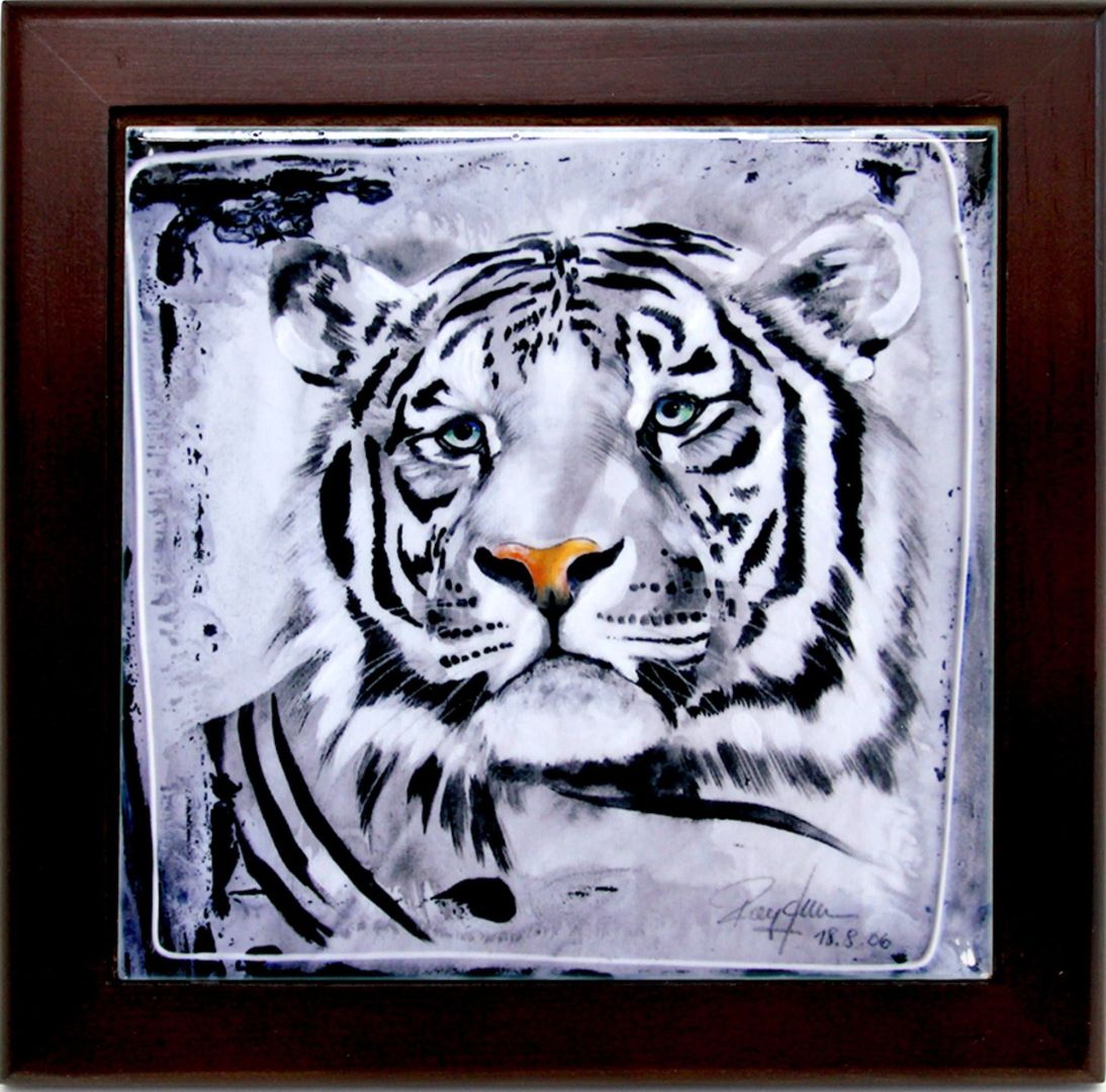 Keramikplatte mit Rahmen Tiger weiss