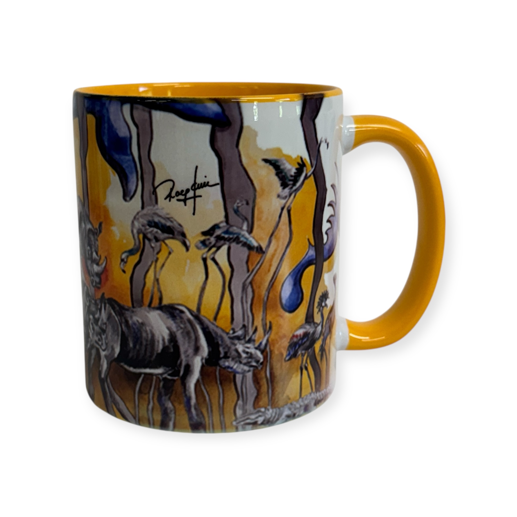 Porzellantasse  "Giraffe+ Nashorn" gelb