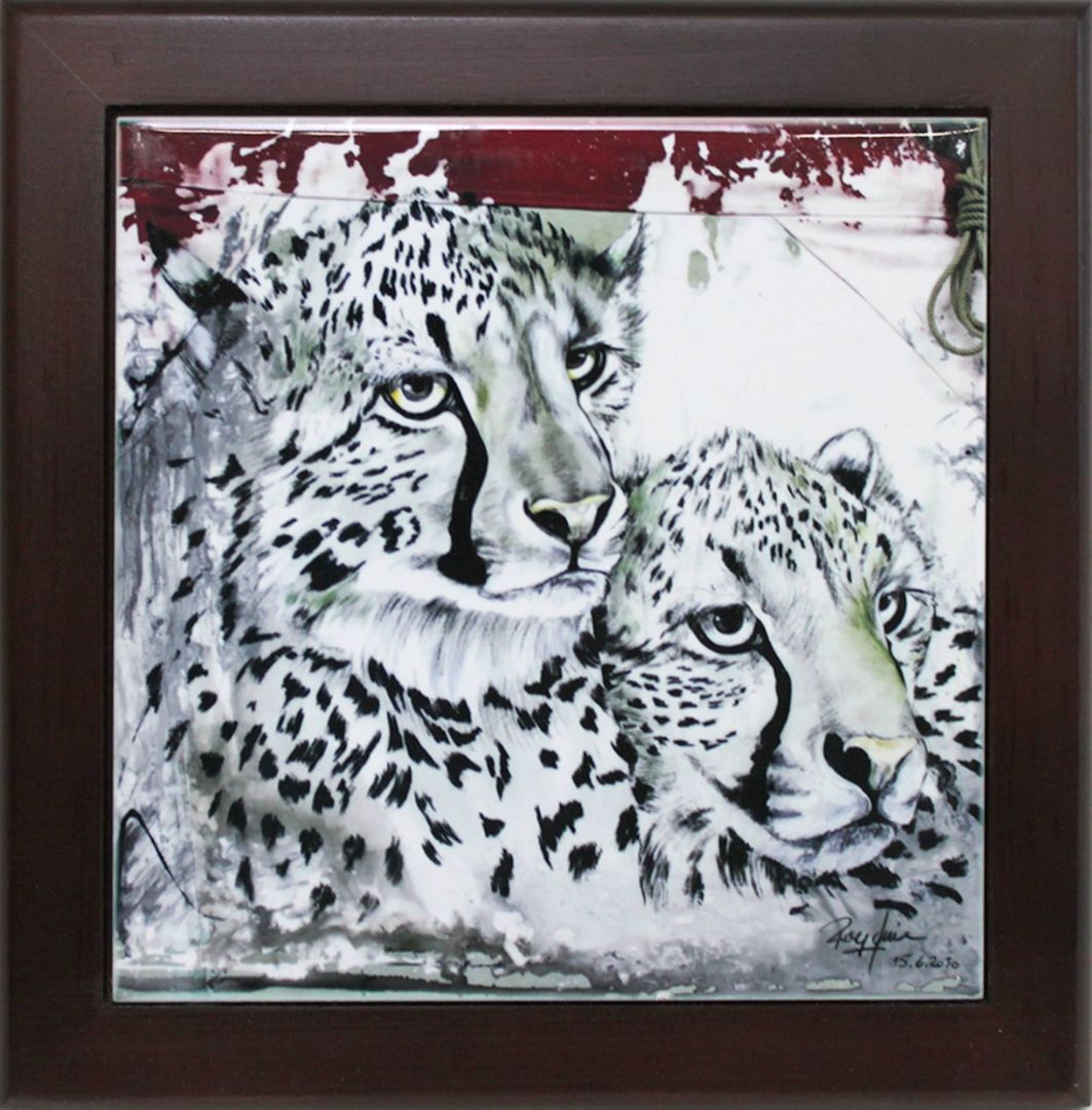Keramikplatte mit Rahmen zwei Geparden