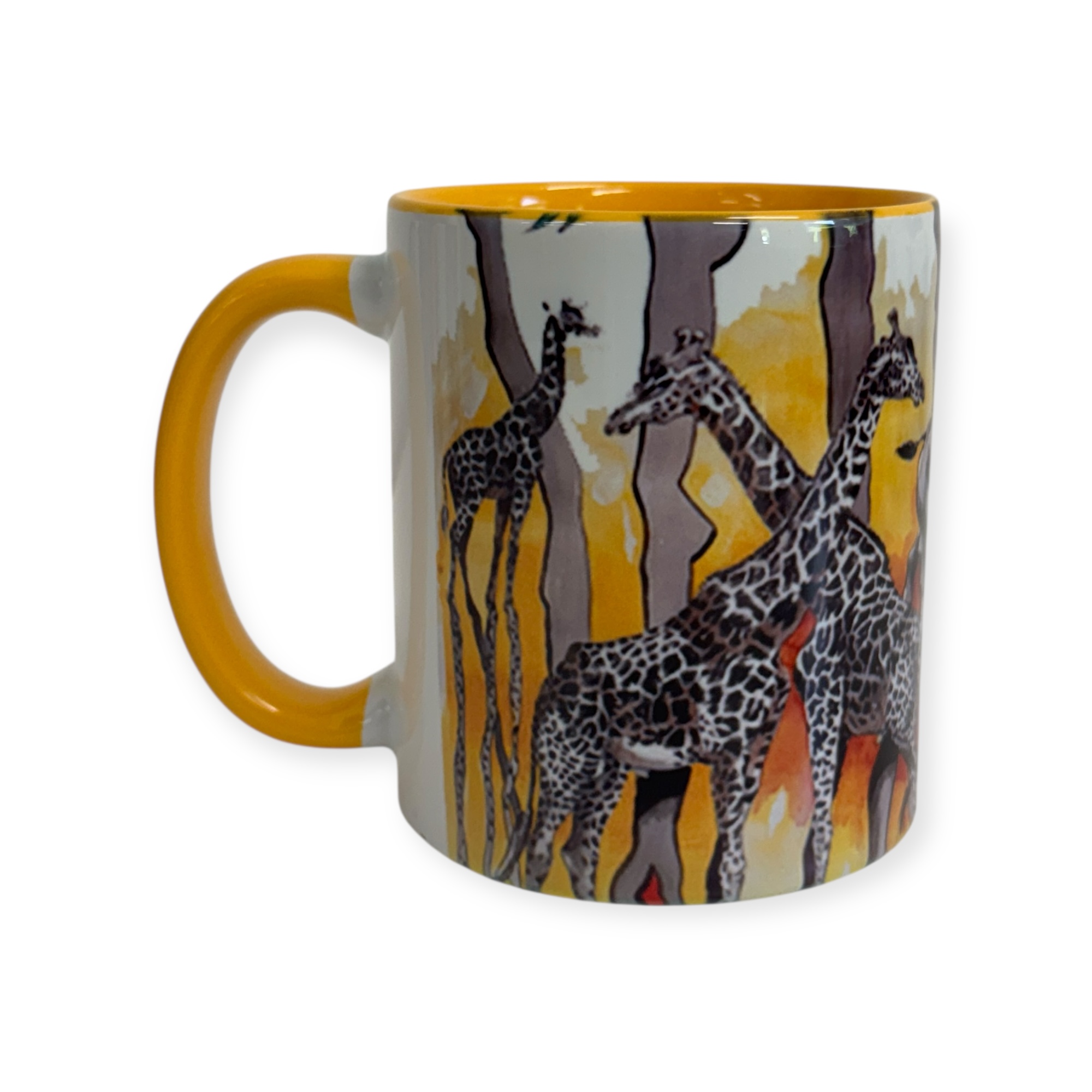 Porzellantasse  "Giraffe+ Nashorn" gelb