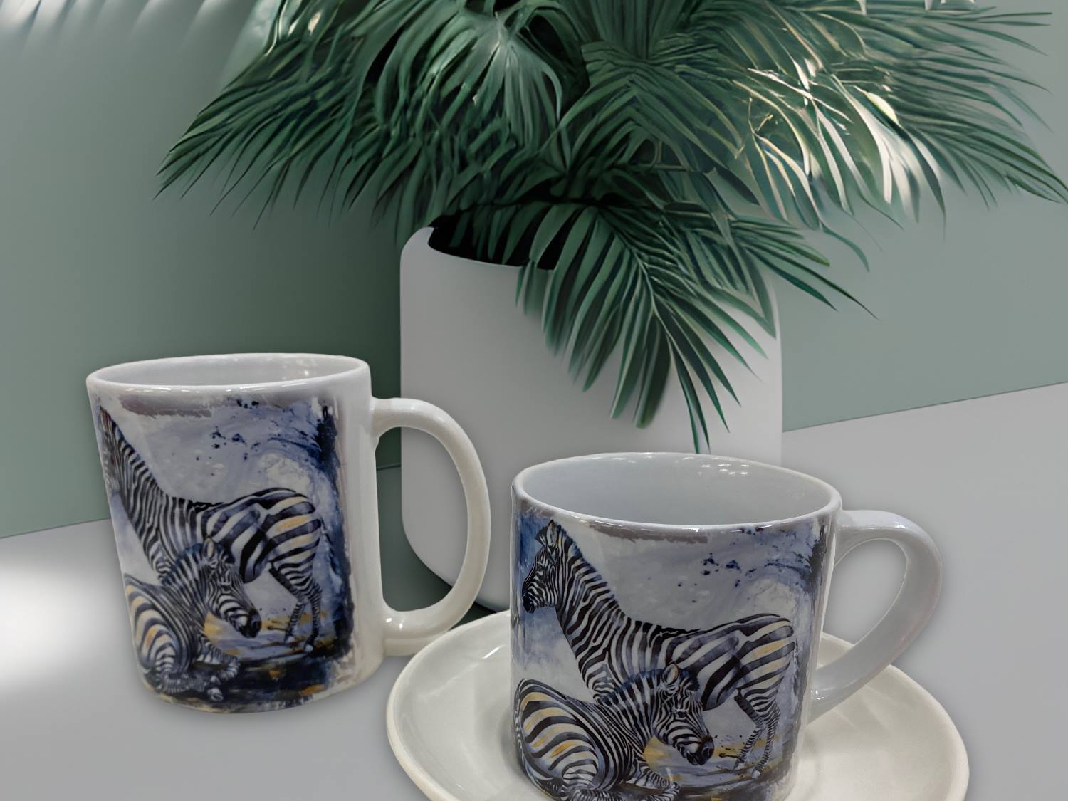 Kaffeetasse mit Unterteller "Zebra"