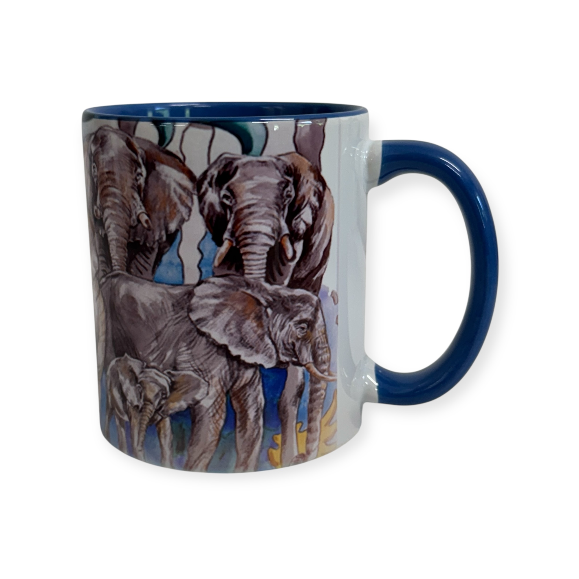 Porzellantasse  "Elefant+Zebra" blau