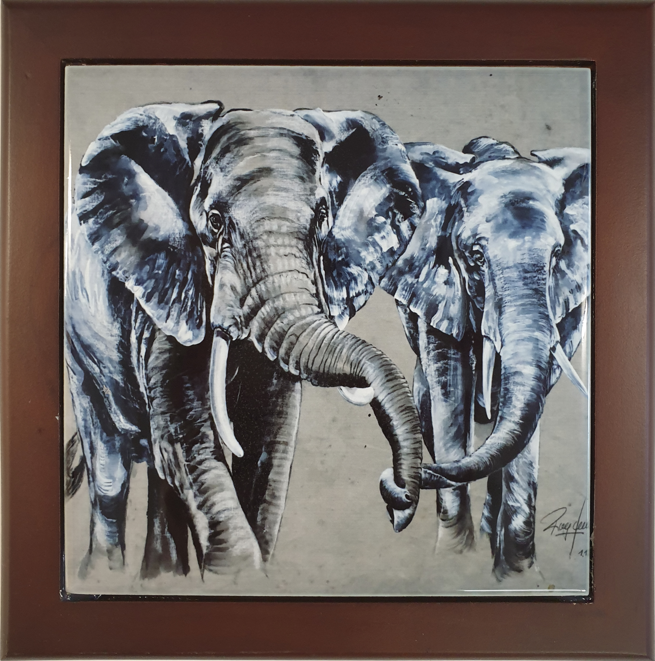 Ceramic tiles image with elephant love motif Ceramic tiles image with elephant love motif