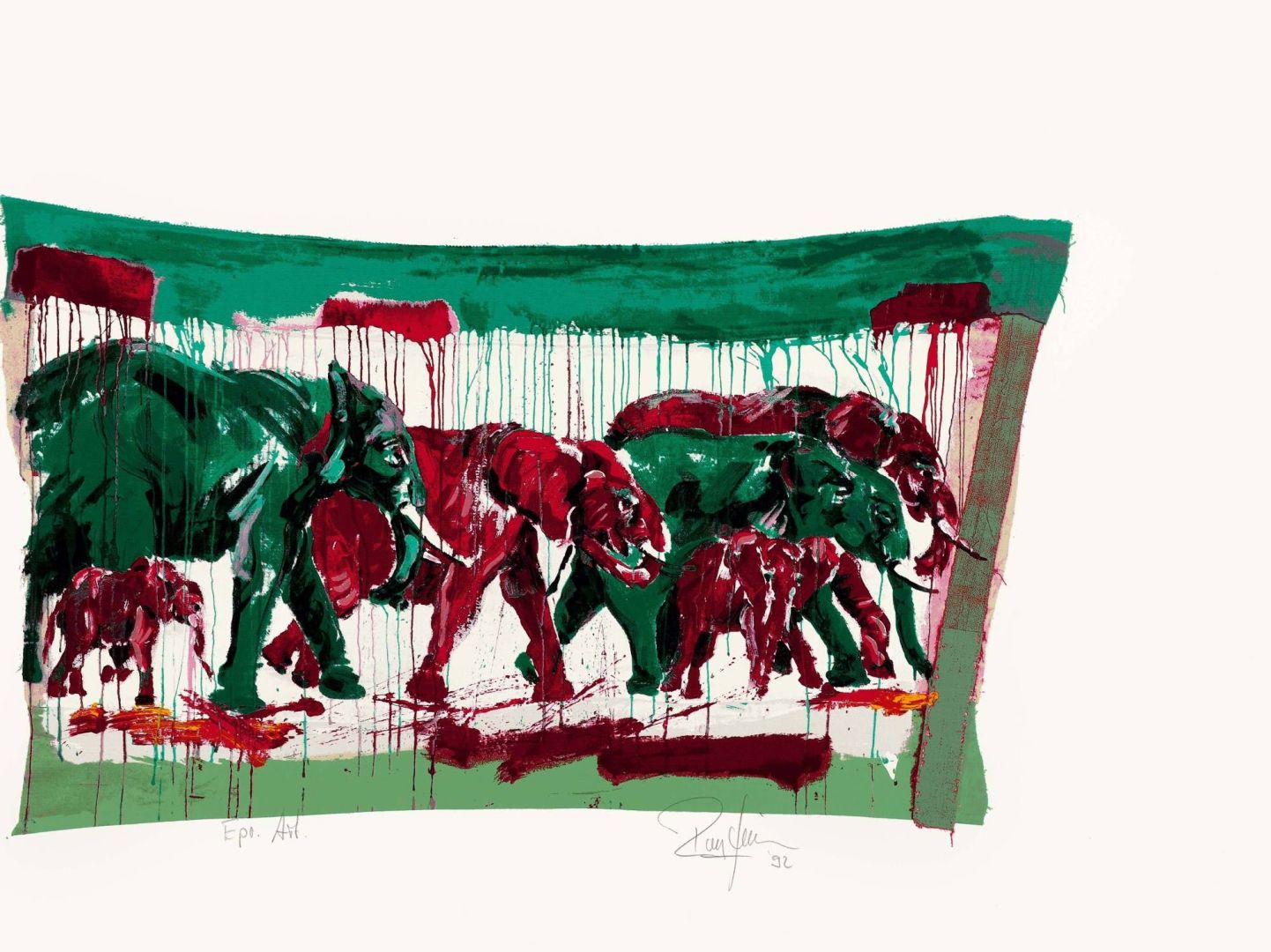 6 Elefanten grün-rot