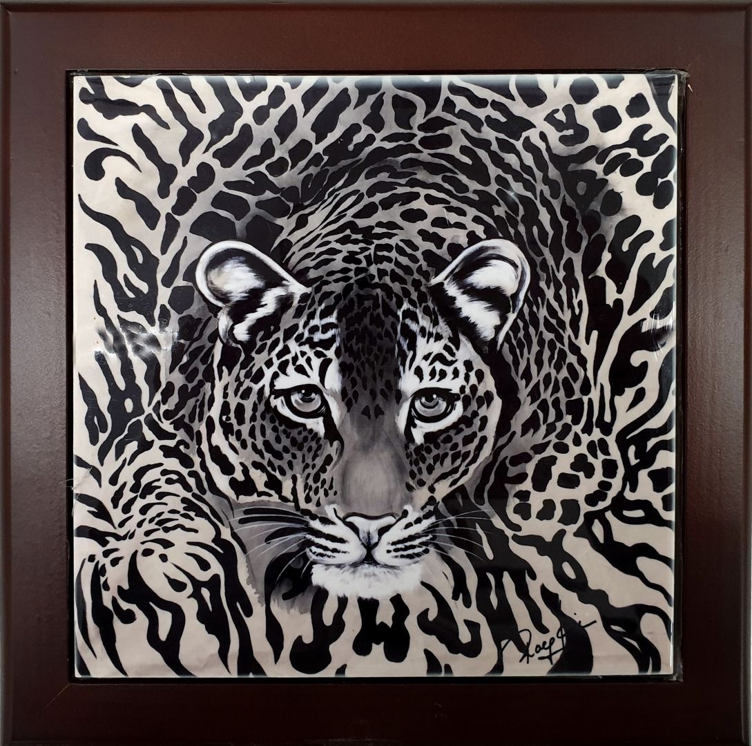 Keramikplatte mit Rahmen Leopard