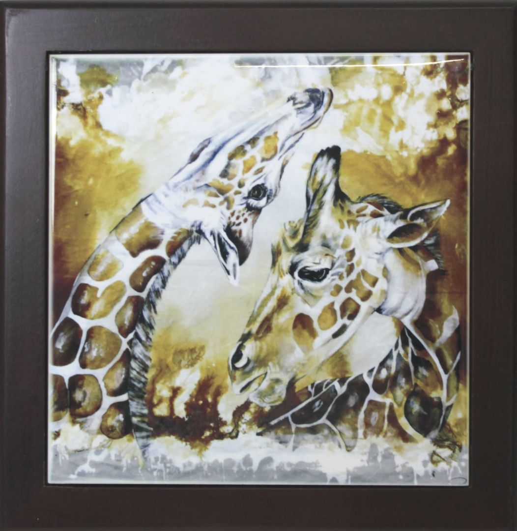 Keramikplatte mit Rahmen Giraffen