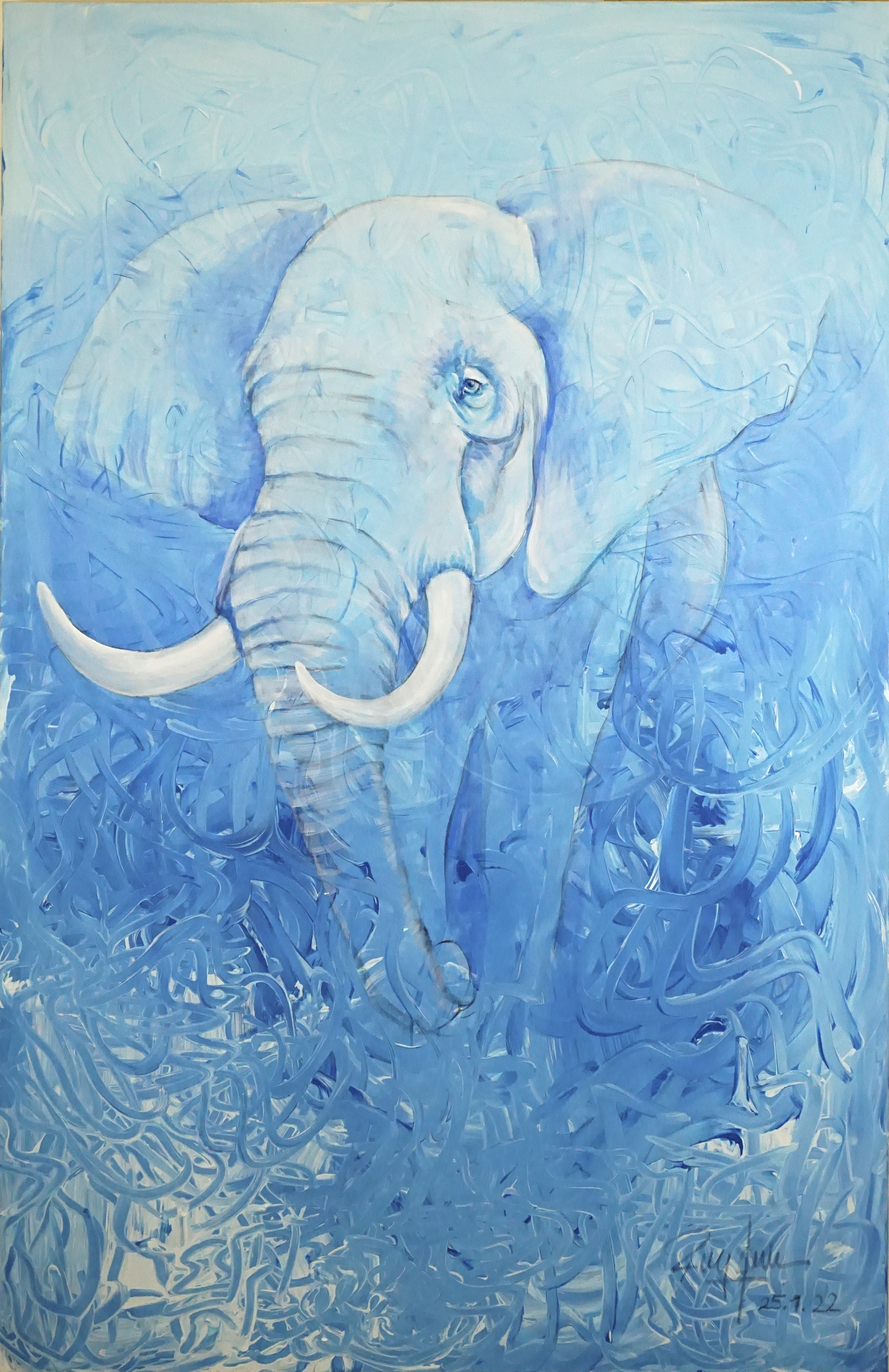Elefant blau/weiss 